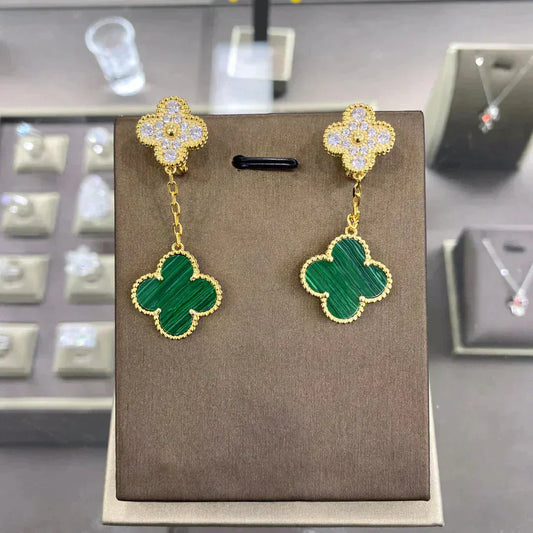 CLOVER 2 MOTIFS DIAMOND EARRINGS (MULTIPLE CHOICESç´