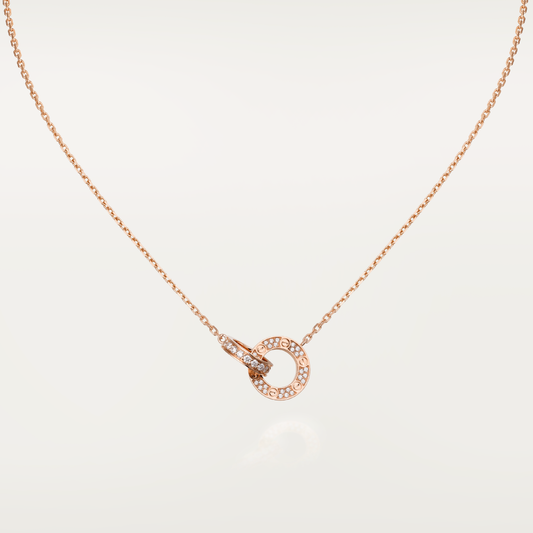 LOVE 7.6MM NECKLACE ROSE GOLD AND SILVER FULL DIAMOND