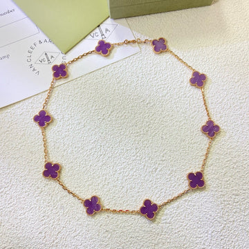 CLOVER 10 MOTIFS PURPLE VIOLET NECKLACE