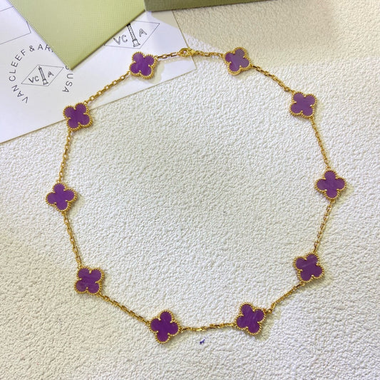 CLOVER 10 MOTIFS  PURPLE VIOLET  NECKLACE