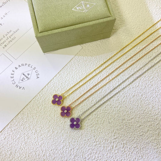 CLOVER 15MM DIAMOND  PURPLE VIOLET NECKLACE