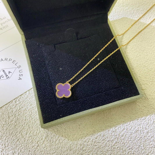 CLOVER 15MM  PURPLE VIOLET NECKLACE