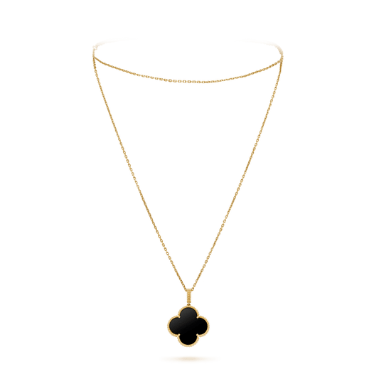 CLOVER 25MM GOLD ONYX BIG CLOVER NECKLACE