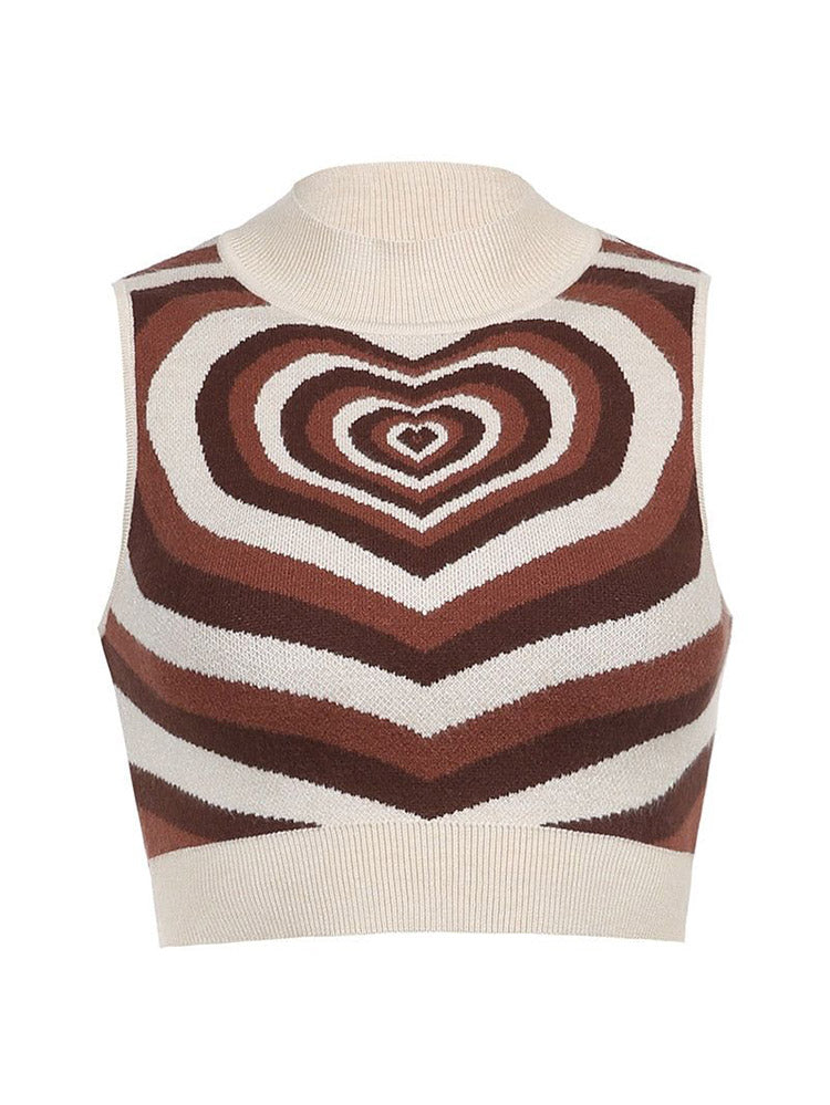 Mock Neck Striped Heart Knit Crop Top - View 10 | Clistos