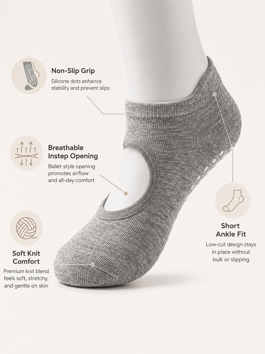 HeatherGrip Open Back Non Slip Pilates Socks for Women
