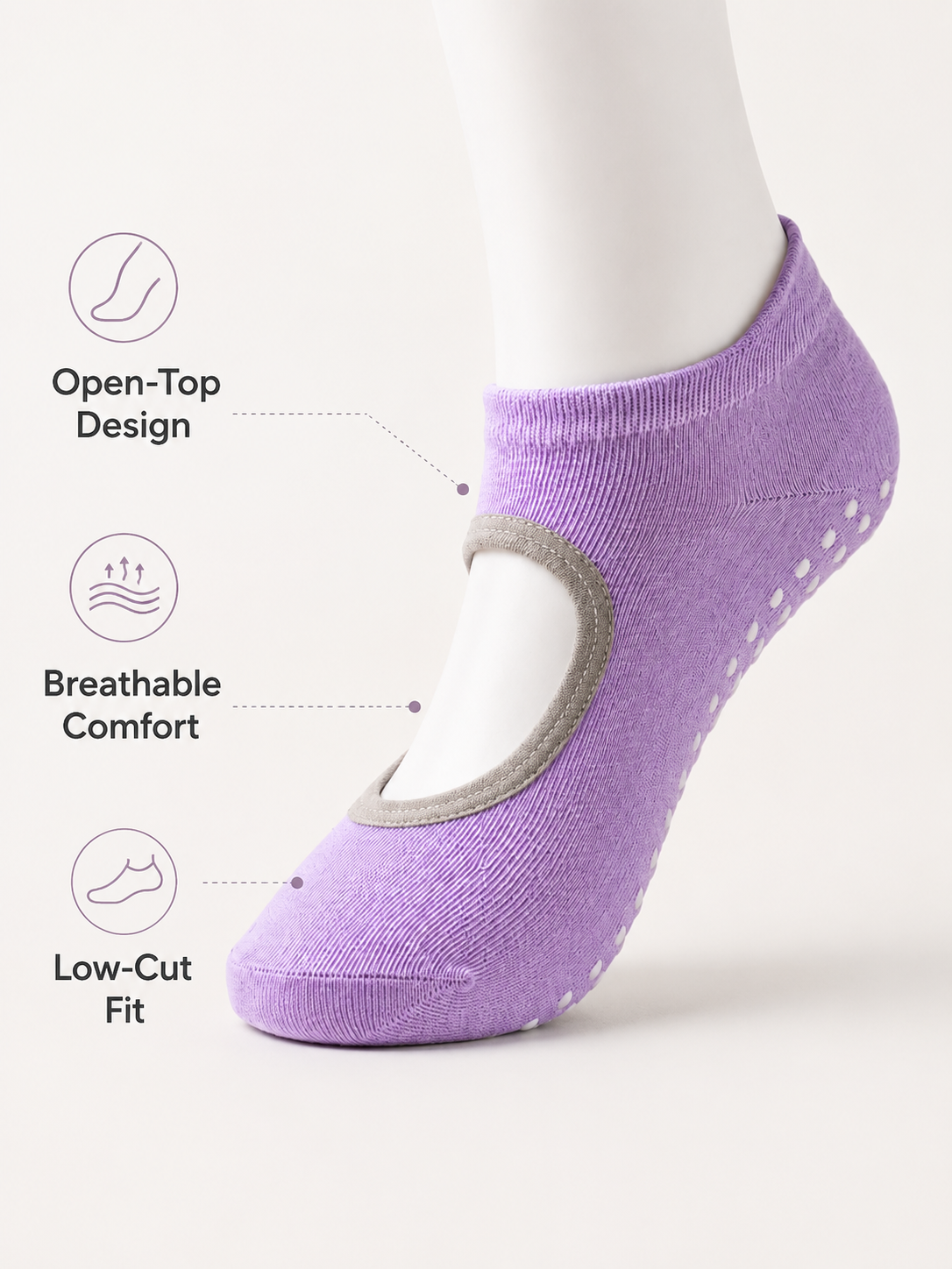LavenderGrip Open Back Non Slip Pilates Socks for Women