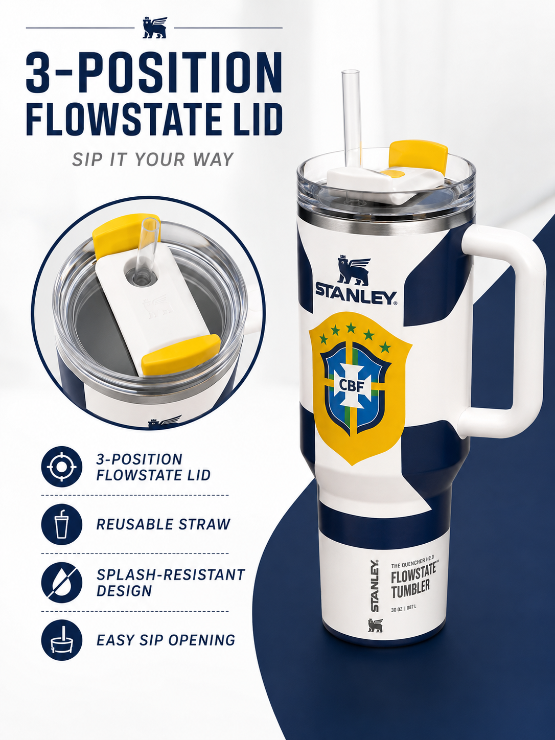 Stanley World Cup 2026 Brazil Tumbler with Handle and packaging box - View 3 | Clistos
