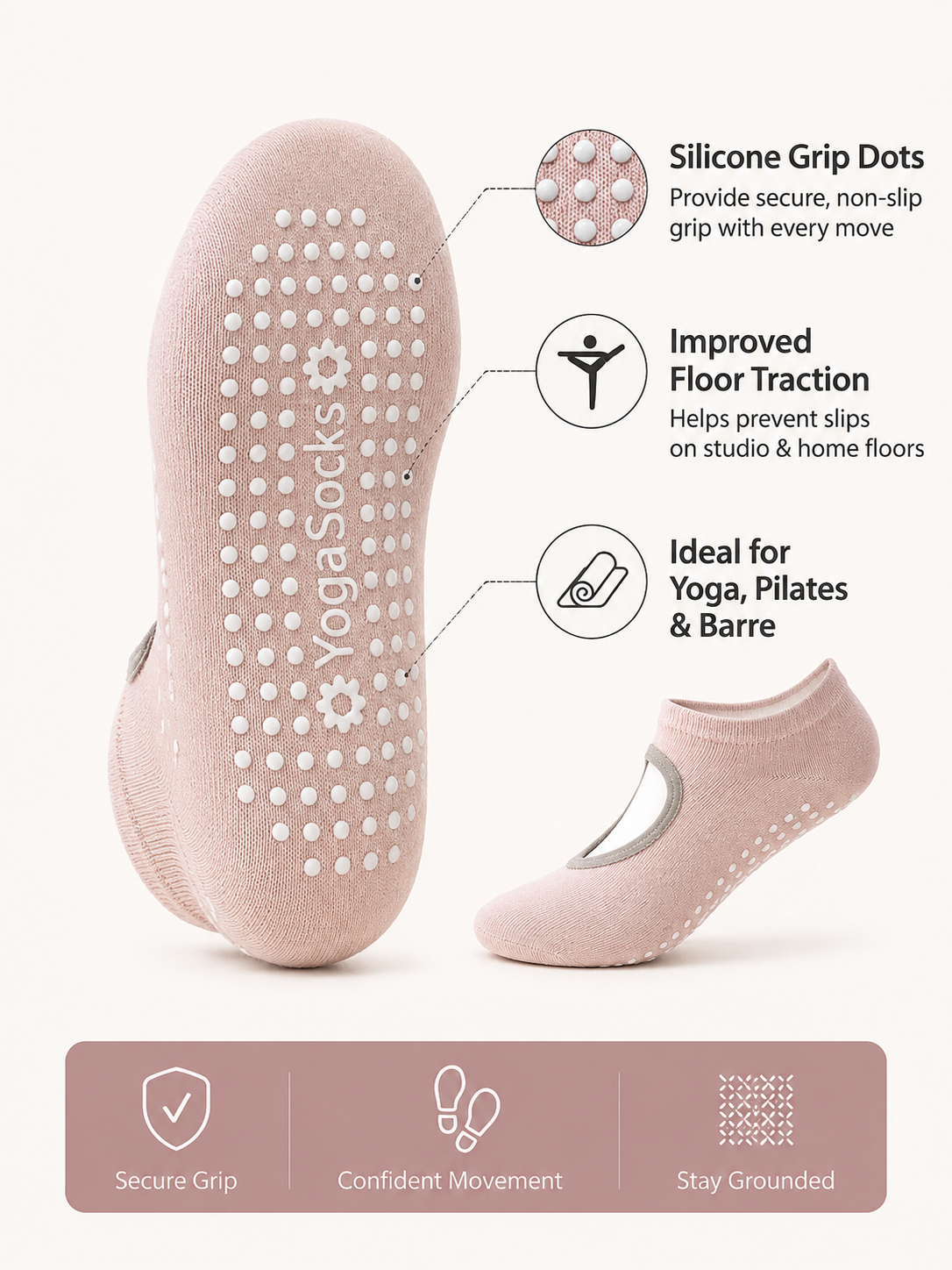StudioGrip Open Back Non Slip Pilates Socks for Women