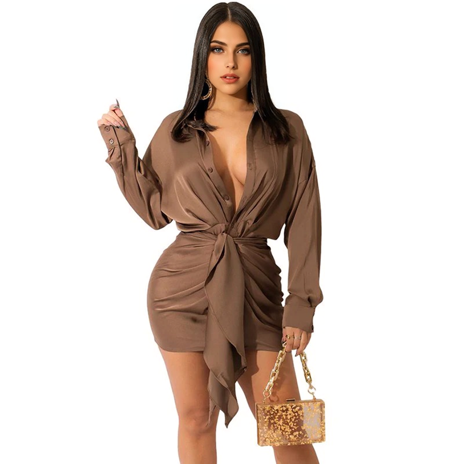 Clistos Satin Tie Waist Shirt Dress - View 9 | Clistos