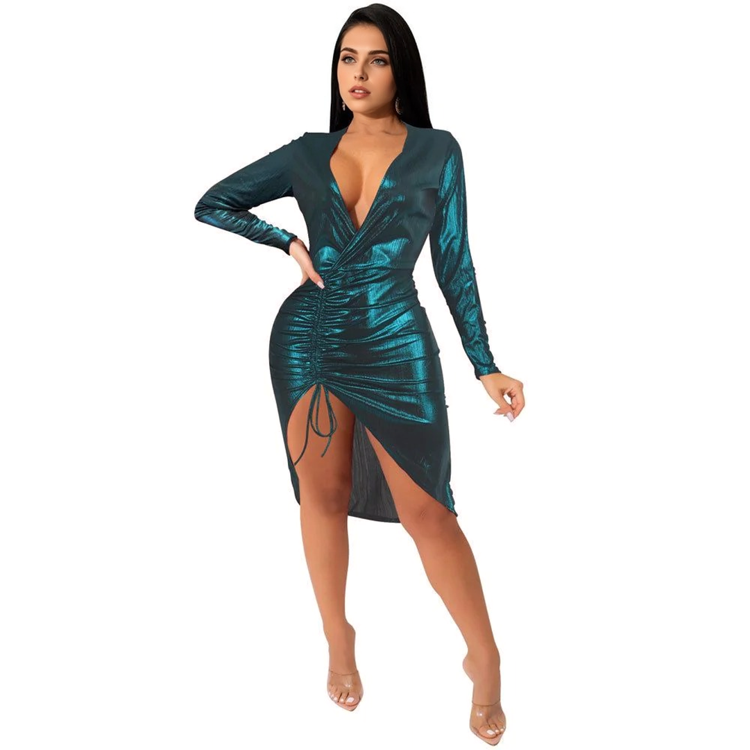 Clistos Plunge Neck Ruched Bodycon Midi Dress - View 6 | Clistos