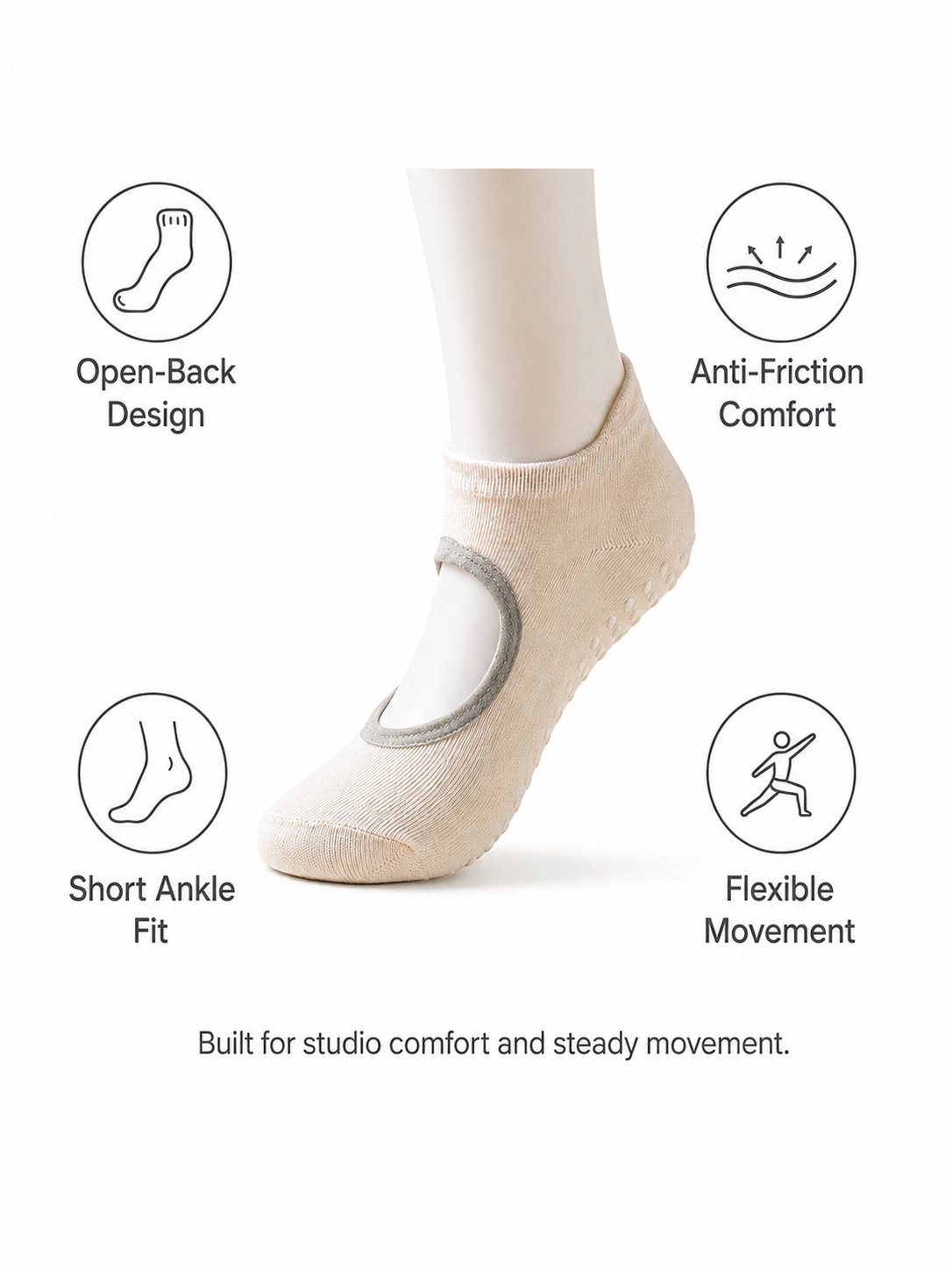 StudioGrip Open Back Non Slip Yoga Socks for Women