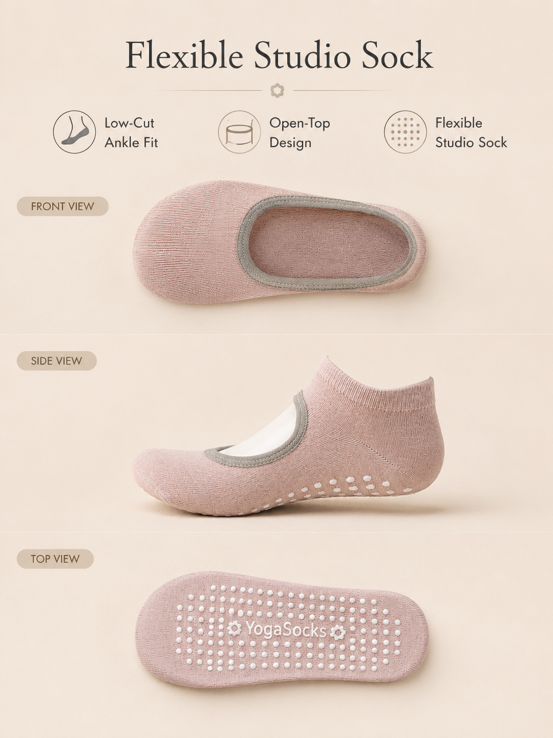 StudioGrip Open Back Non Slip Pilates Socks for Women