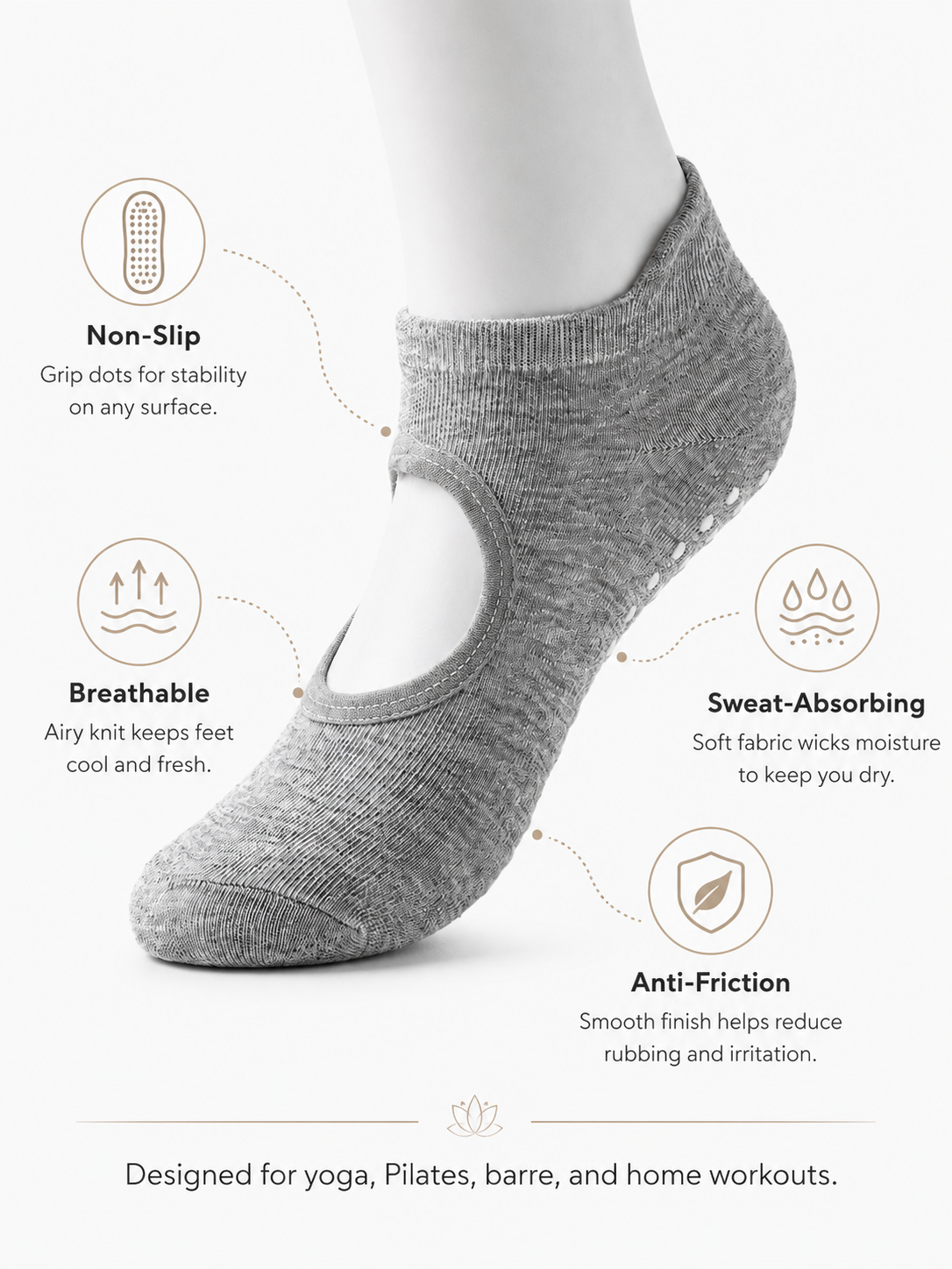 HeatherGrip Open Back Non Slip Pilates Socks for Women