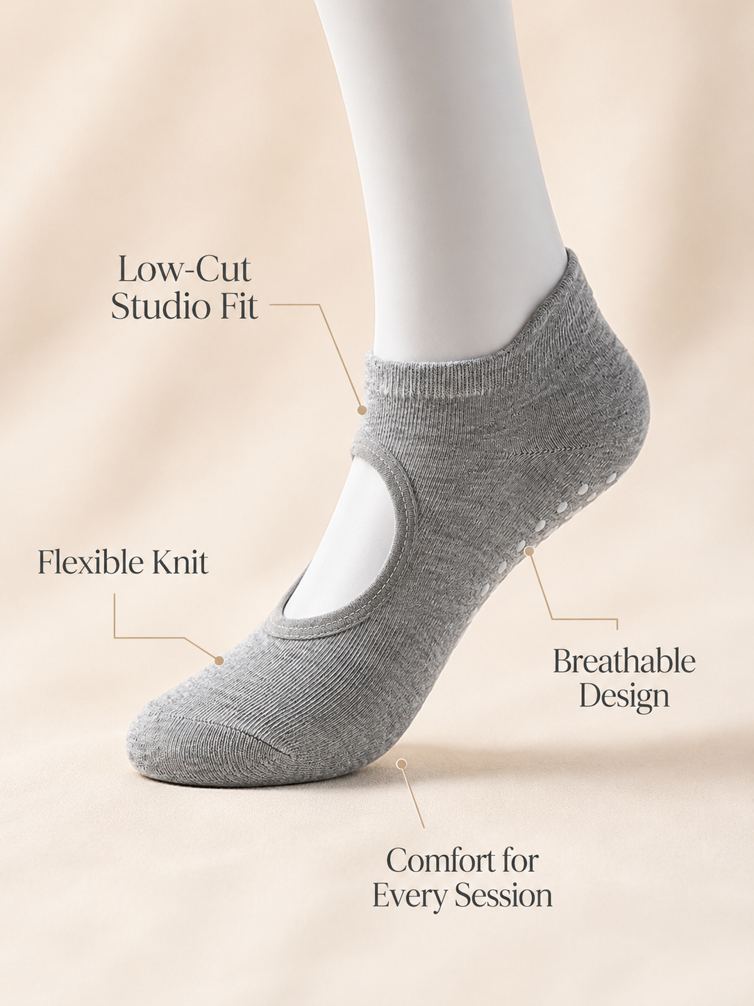 HeatherGrip Open Back Non Slip Pilates Socks for Women