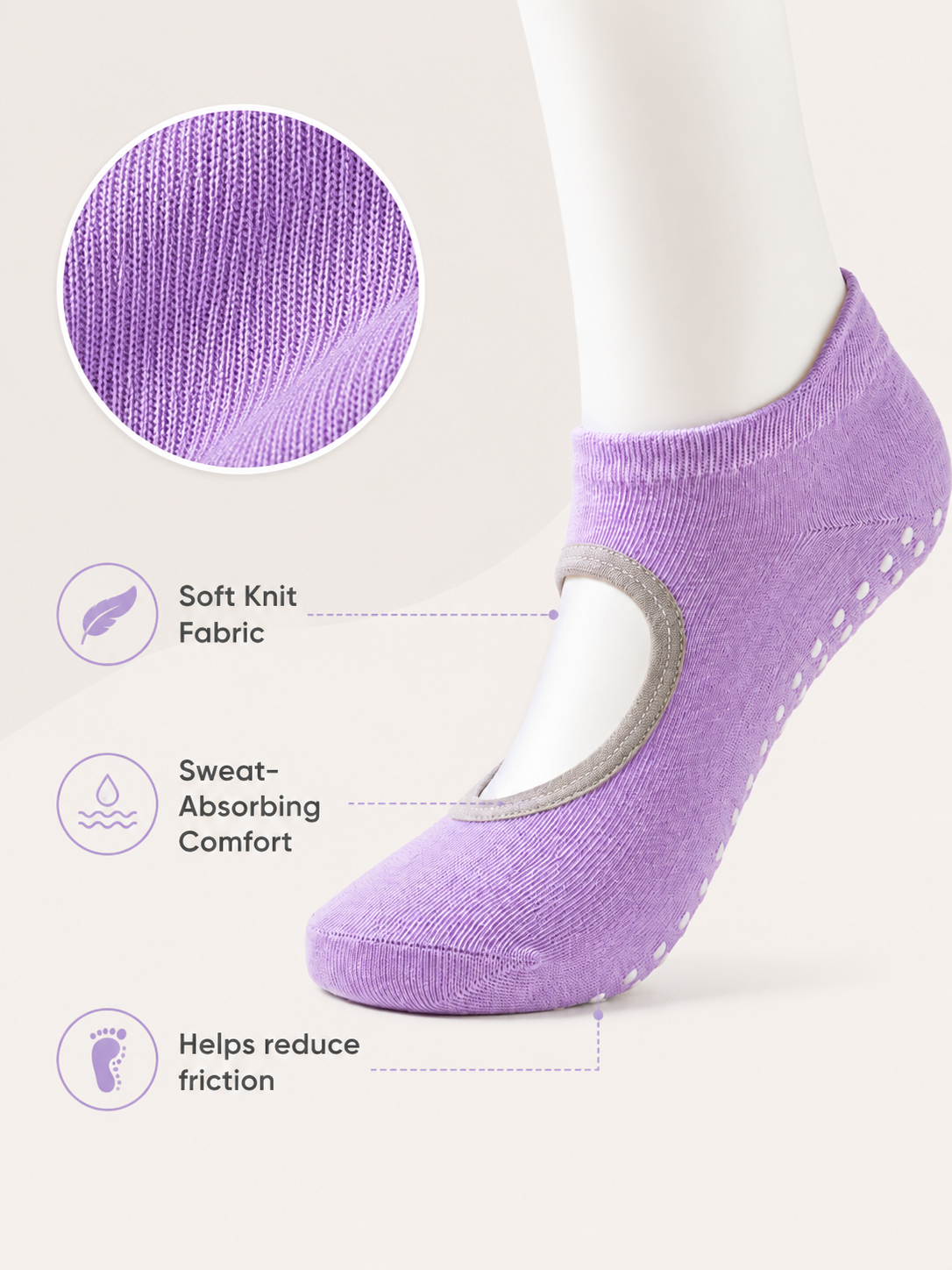 LavenderGrip Open Back Non Slip Pilates Socks for Women