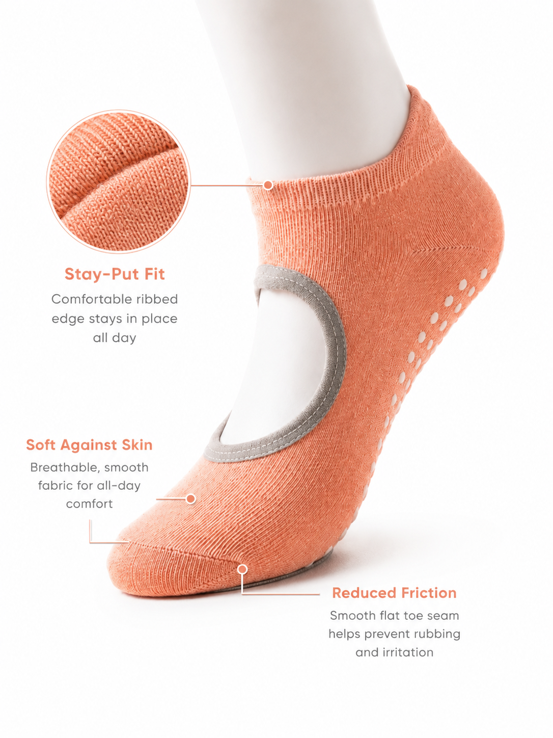 PilatesGrip Open Back Non Slip Yoga Socks for Women