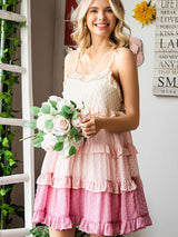 Pink Swiss Dot Ruffled Tiered Spaghetti Strap Mini Dress - View 6 | Clistos