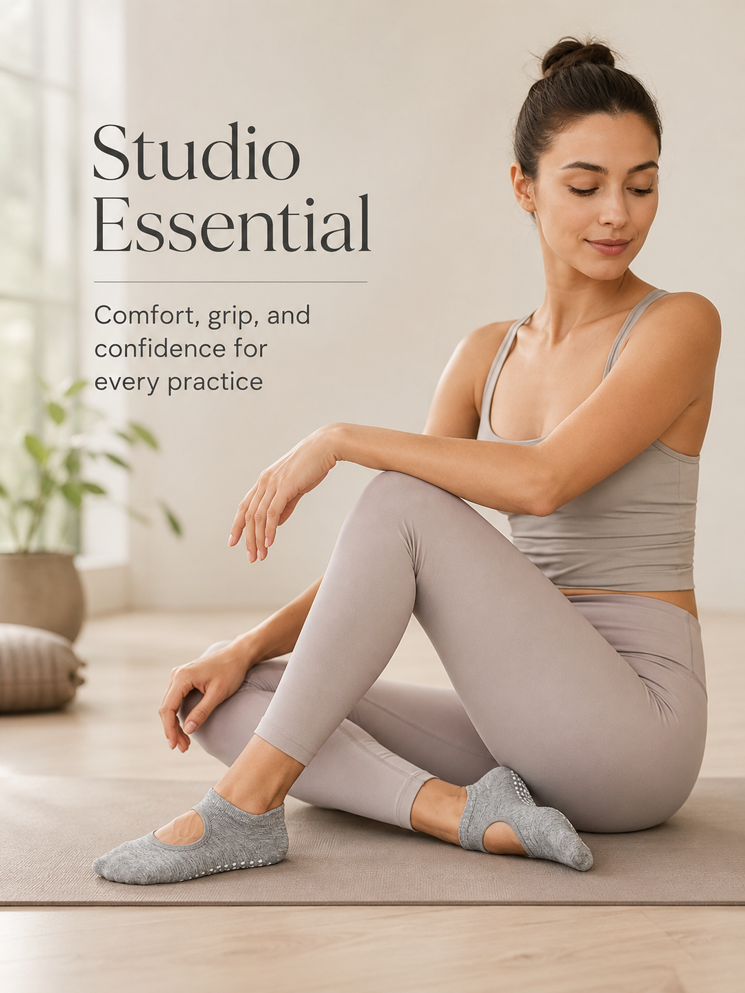 HeatherGrip Open Back Non Slip Pilates Socks for Women