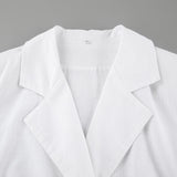 White ruched v-neck bodycon mini dress with blazer collar and ruffle hem - View 10 | Clistos