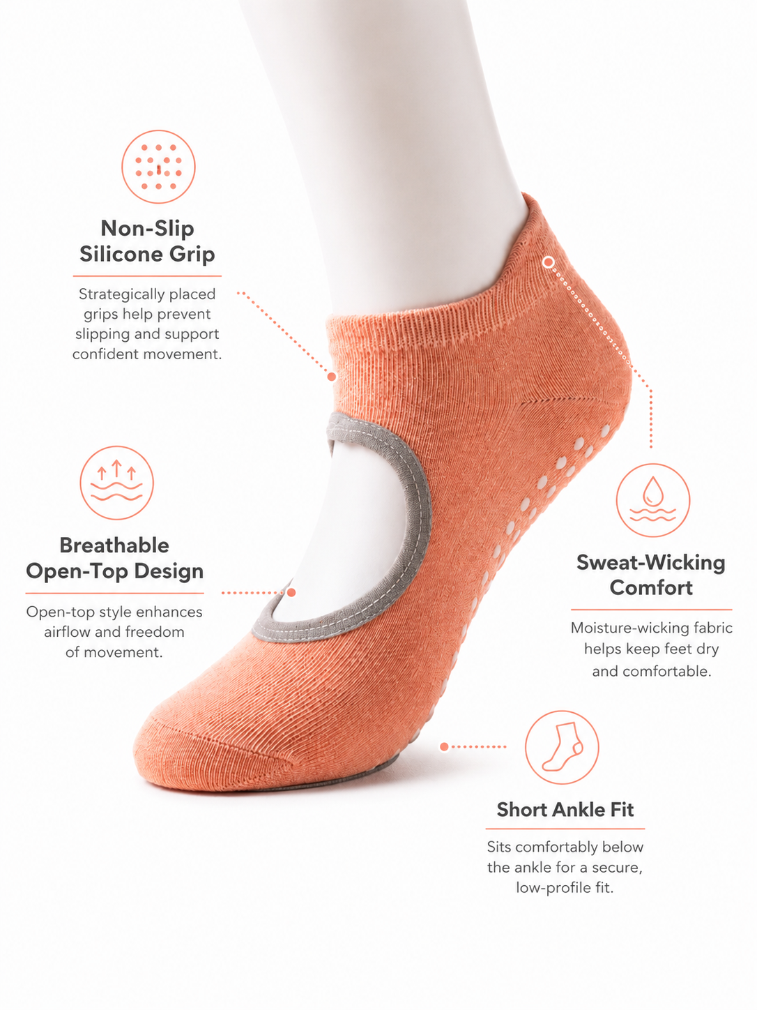 PilatesGrip Open Back Non Slip Yoga Socks for Women
