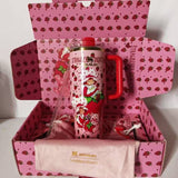 Stanley 40oz Sweet Berry Daydream Tumbler with pink Strawberry Shortcake artwork and ergonomic handle - View 4 | Clistos