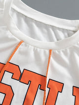 Clistos cropped graphic print t-shirt with raw hem and contrast stitching - View 8 | Clistos