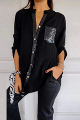 Clistos Sequin Pocket Button Down Blouse - View 6 | Clistos