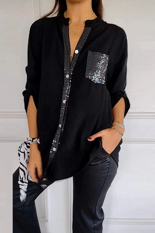 Clistos Sequin Pocket Button Down Blouse - View 6 | Clistos