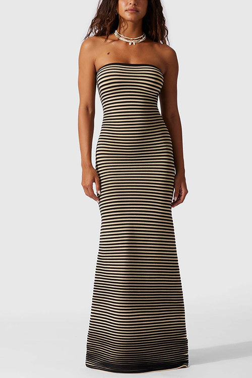 Strapless Striped Knit Maxi Bodycon Dress - View 11 | Clistos