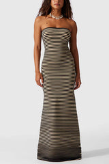 Strapless Striped Knit Maxi Bodycon Dress - View 11 | Clistos