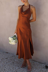 Sleeveless Cowl Neck Open Back Side Slit Midi Dress - View 8 | Clistos