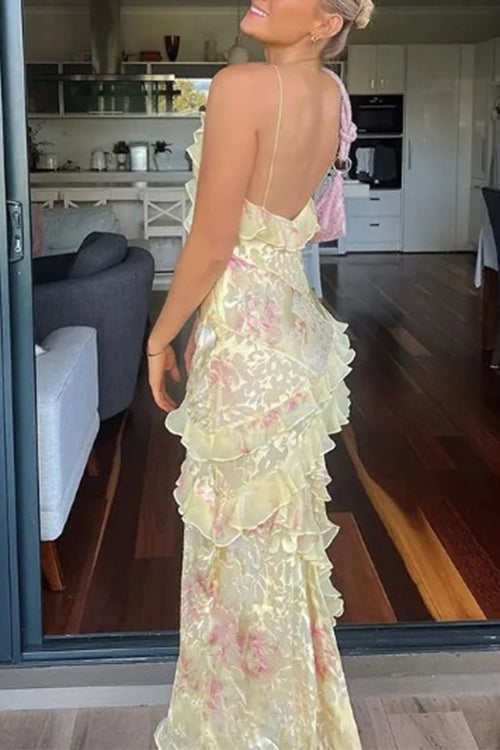 Clistos floral print backless ruffle maxi dress - View 6 | Clistos