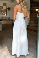 Lace-up corset maxi dress with spaghetti straps and ruched bodice - View 6 | Clistos