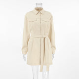 Khaki collared belted shirt dress - View 6 | Clistos