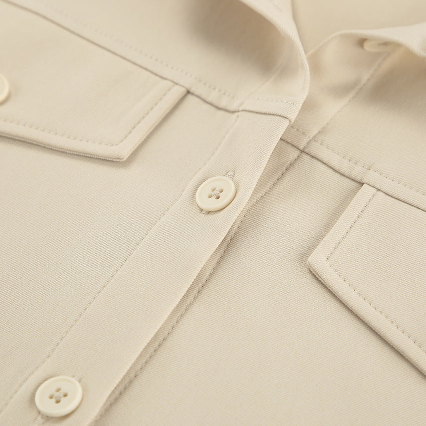 Khaki collared belted shirt dress - View 9 | Clistos