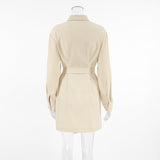 Khaki collared belted shirt dress - View 7 | Clistos