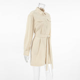 Khaki collared belted shirt dress - View 8 | Clistos
