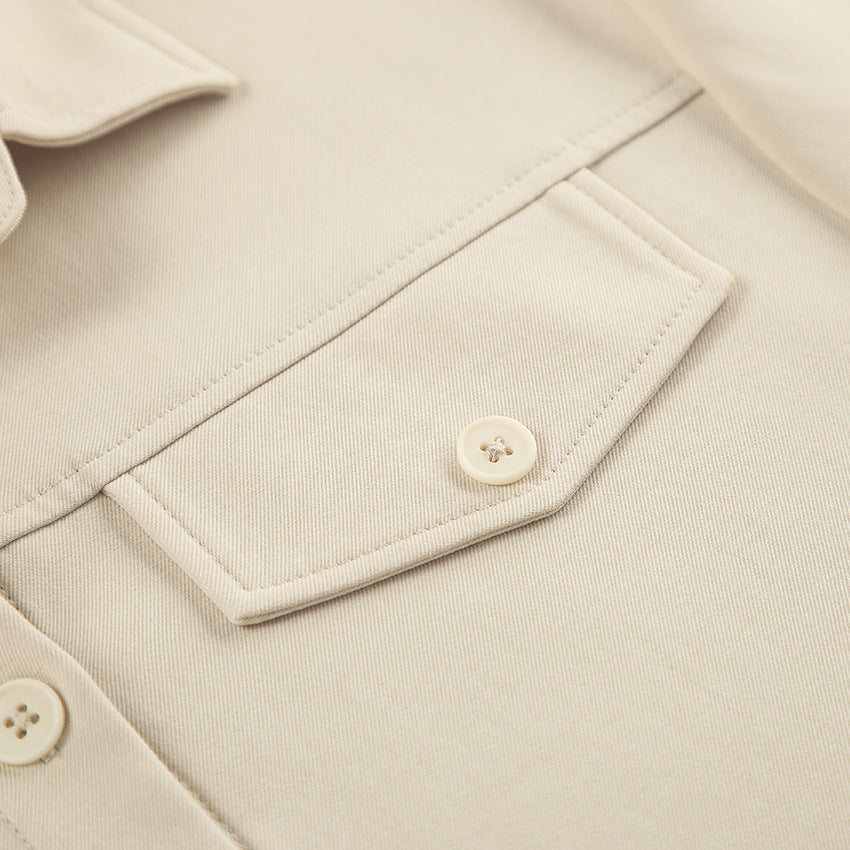 Khaki collared belted shirt dress - View 12 | Clistos