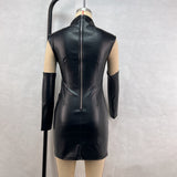 Faux leather bodycon dress with attached gloves - View 6 | Clistos