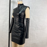 Faux leather bodycon dress with attached gloves - View 7 | Clistos