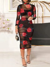 Clistos abstract print mesh bodycon dress set - View 9 | Clistos