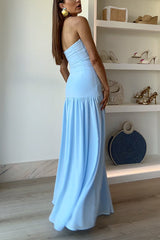 Strapless high slit maxi dress in blue - View 6 | Clistos