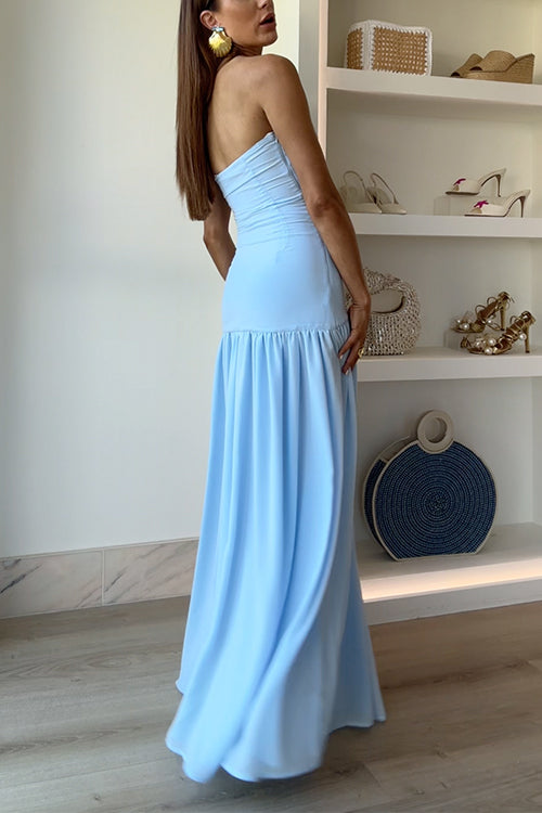 Strapless high slit maxi dress in blue - View 6 | Clistos