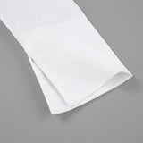 White ruched v-neck bodycon mini dress with blazer collar and ruffle hem - View 14 | Clistos