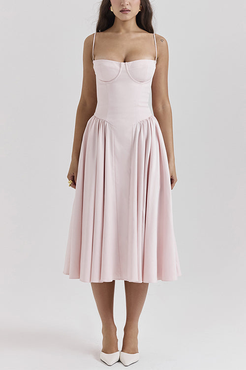 Spaghetti Strap Pocketed Corset Swing Midi Dress - View 6 | Clistos