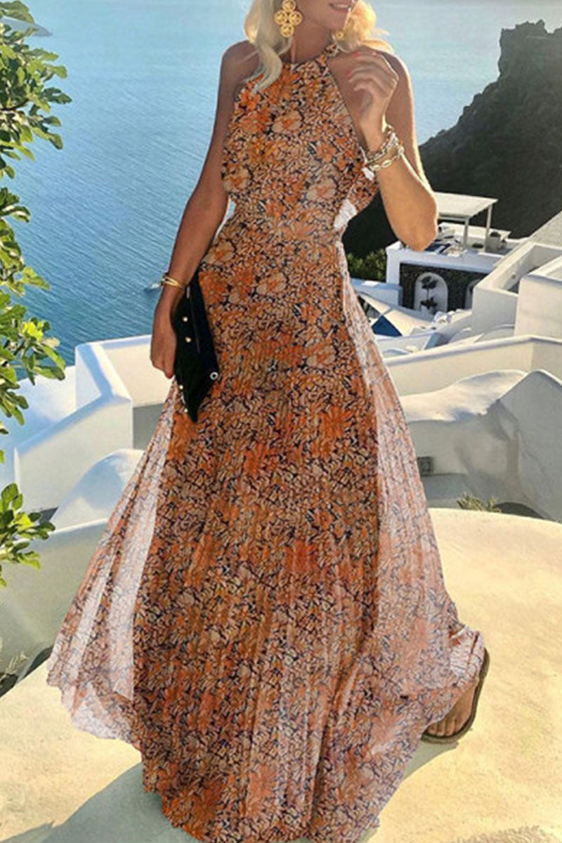 Clistos Boho Print Halter Maxi Dress - View 7 | Clistos