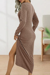 Elegant Fold O Neck Long Sleeve Sheath Dress - View 11 | Clistos