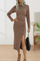 Elegant Fold O Neck Long Sleeve Sheath Dress - View 10 | Clistos