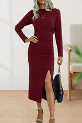 Elegant Fold O Neck Long Sleeve Sheath Dress - View 9 | Clistos