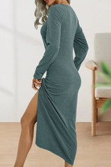 Elegant Fold O Neck Long Sleeve Sheath Dress - View 12 | Clistos